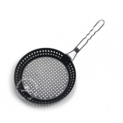 color non stick 12 inches Skillet Basket grilling pan BBQ topper frying pan roasting wok foldable collapsible handle