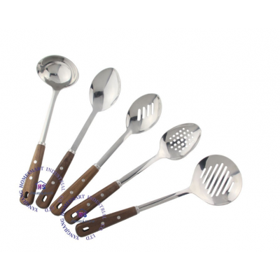 high quality mirror stainless steel cooking utensil set with walnut wooden handle kitchen tools ladle slotted spoon turner