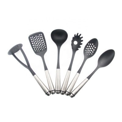 High Quality 6 pcs Nylon Kitchen Cooking Utensils Tools Set with Stainless Steel  hollow handle