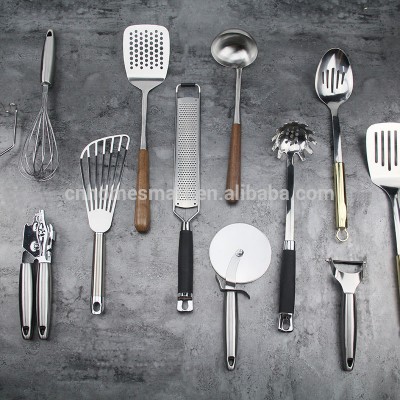 new heavy high quality mirror matt polished stainless steel utensils set with wooden handle golden handle turner spoon gadgets