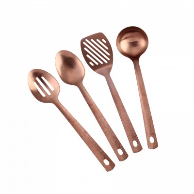 Good quality vintage copper rose golden PVD stainless steel 4pcs kitchen tools cooking utensil set ladle slotted spoon turner