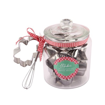 Hot-selling stainless steel customize design baking cake mould cookie cutter with whisk sealed jar packed set for Christmas