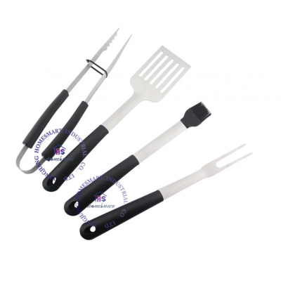 4 pcs BBQ tool set barbecue grilling tools spatula fork tong basting brush with easy grip soft rubber handle