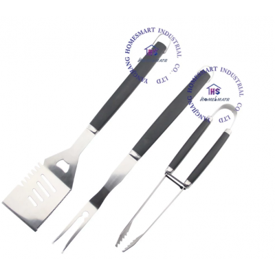 3 pcs BBQ tool set barbecue grilling spatula fork tong with easy grip nonslip rubber coated handle high quality stainless steel